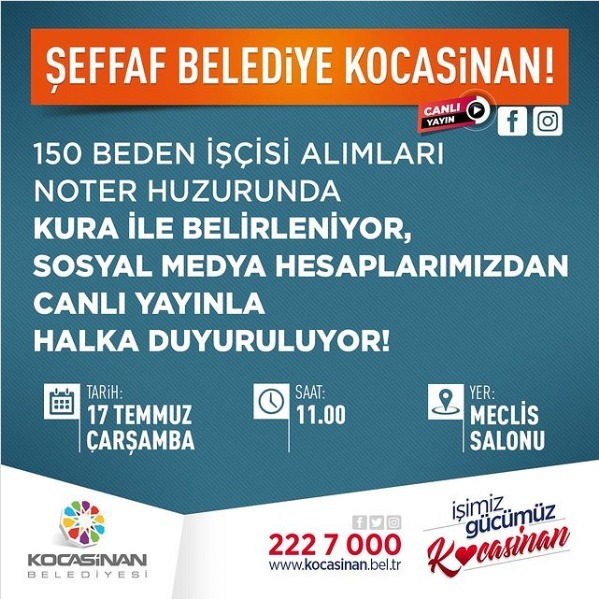 Kocasinan Belediyesi işçi alımını noter huzurunda yapacak